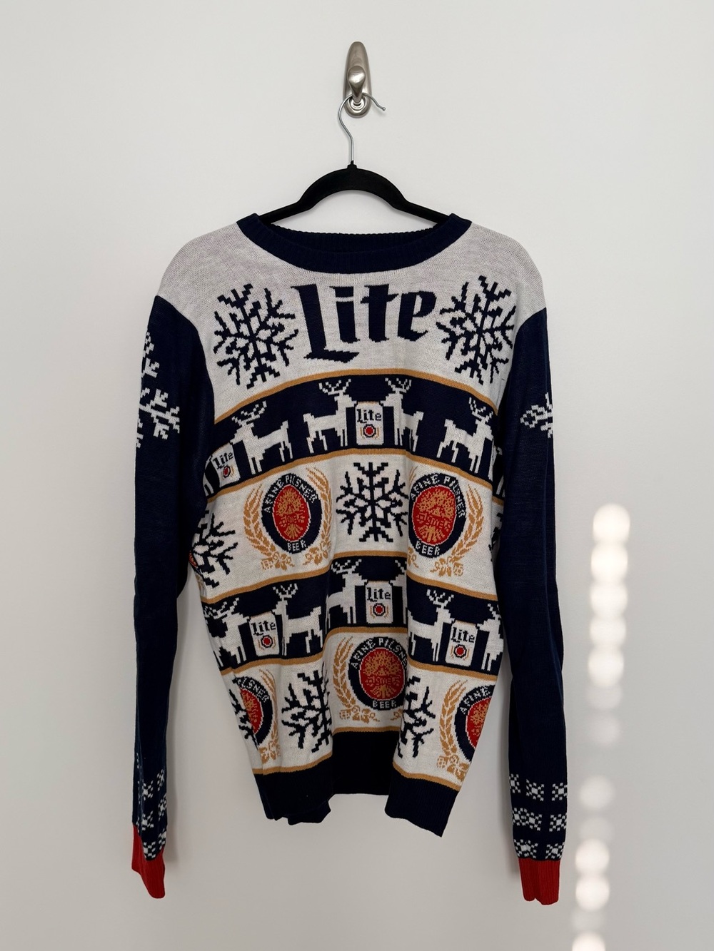 Miller Lite Navy and Cream Crewneck Holiday Sweater